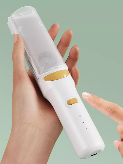 White cordless rechargeable hair clipper by Trendsi, compact design with adjustable blades for easy haircutting.
