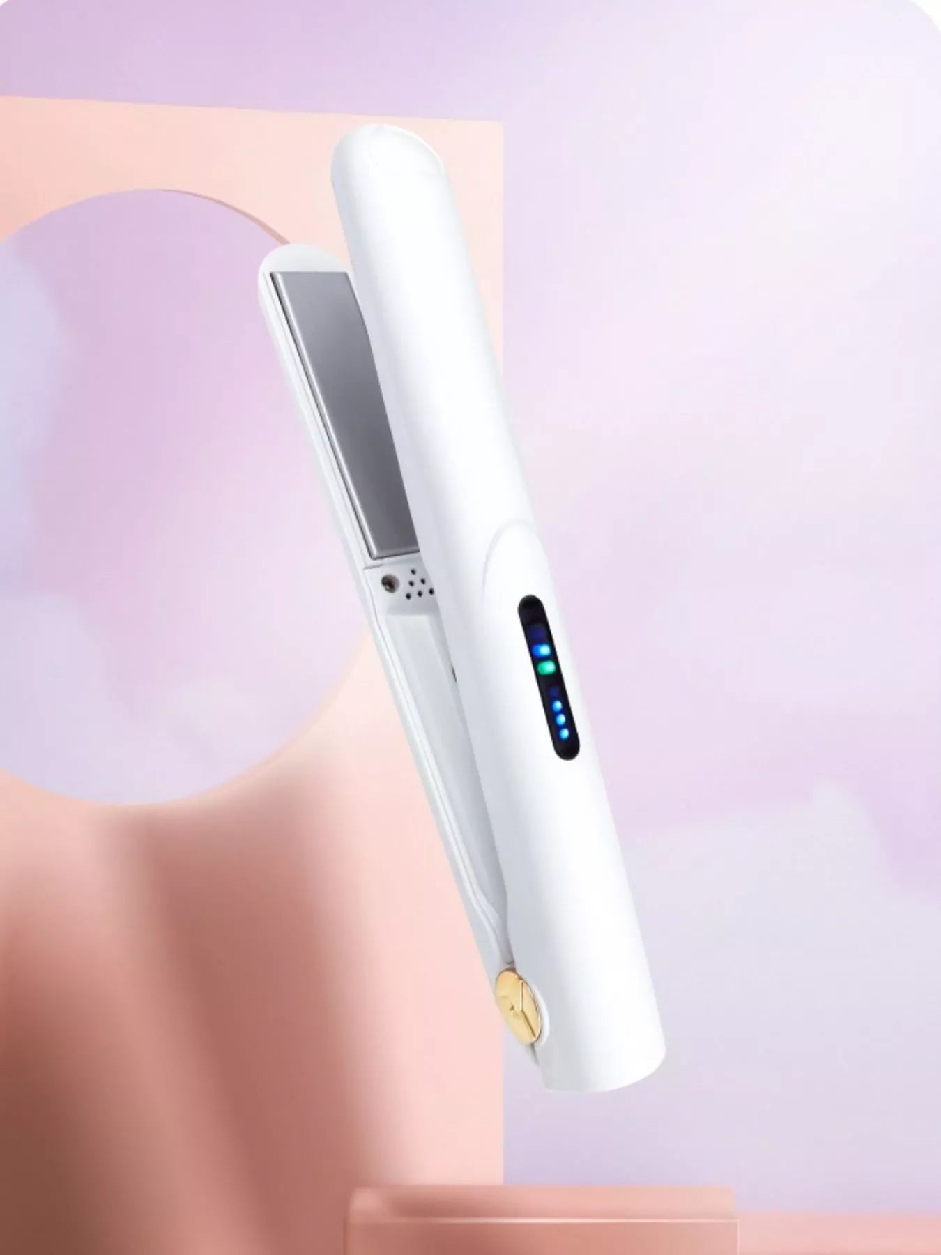 White cordless rechargeable hair straightener from Trendsi with sleek design and compact size for easy styling.