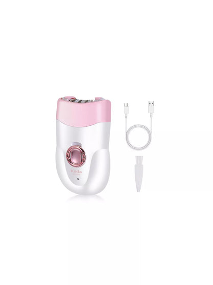 White portable electric clip wheel hair remover by Trendsi, compact design with spinning wheel for gentle hair removal.