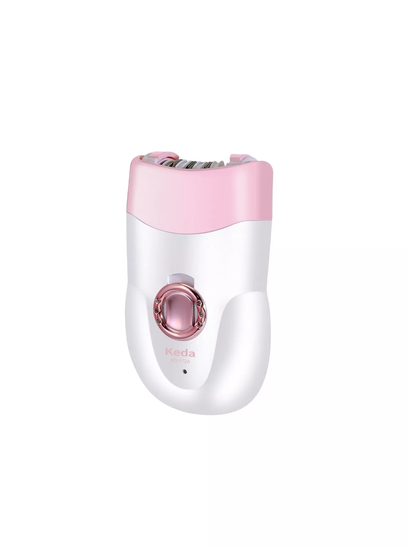 White portable electric clip wheel hair remover by Trendsi, compact design with a rotating clip wheel for easy hair removal.