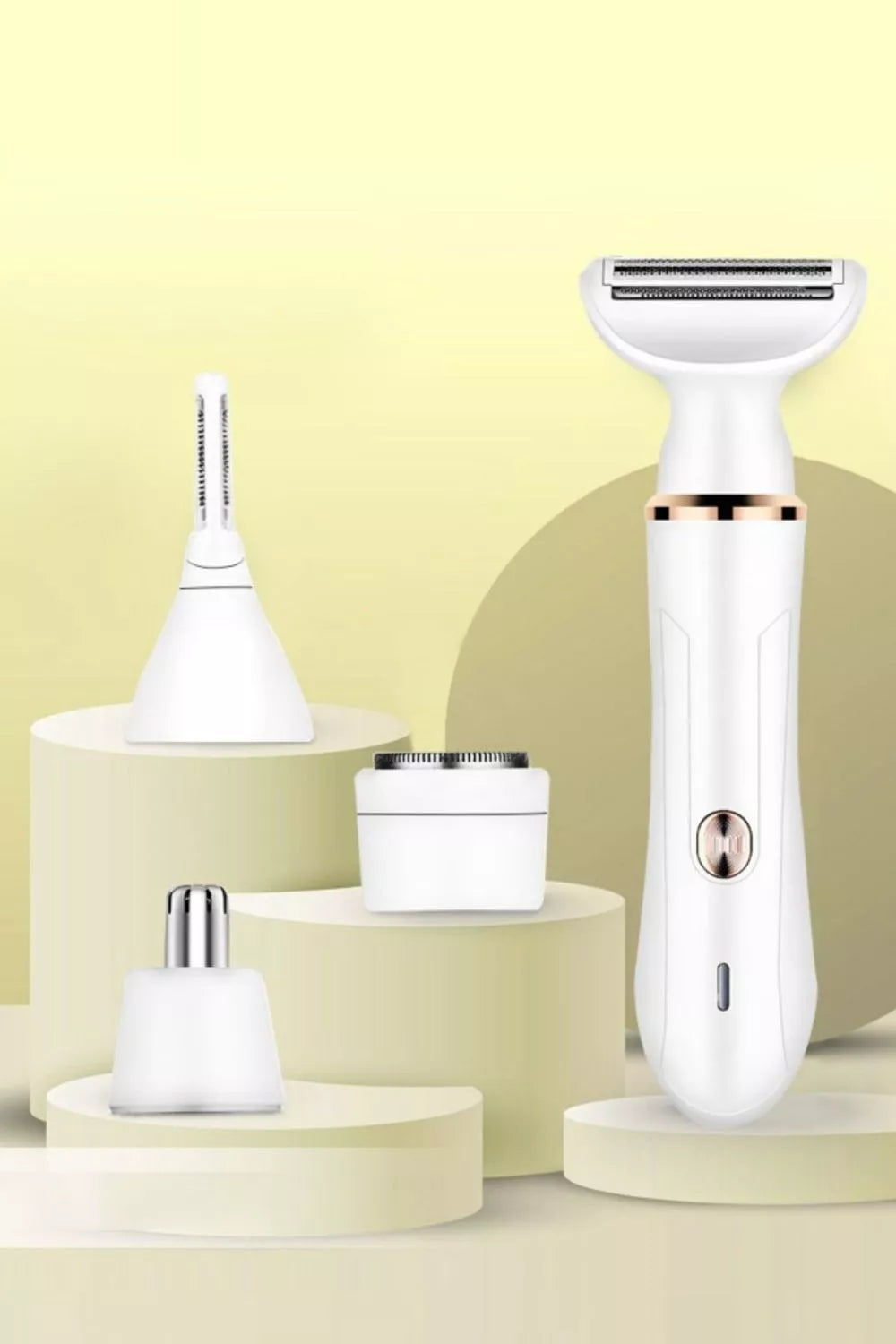 White Trendsi electric hair removal epilator with multiple attachments for effective at-home hair removal.