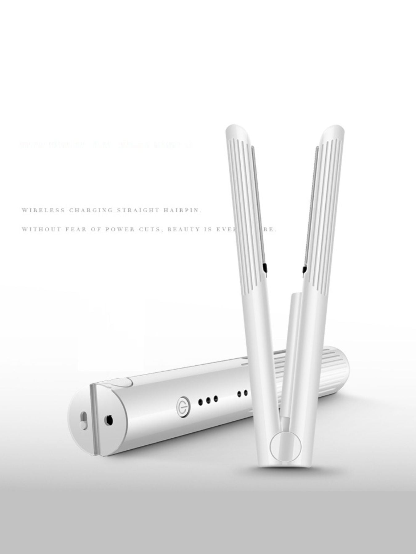 White Trendsi fast heating hair straightener with sleek design and ceramic plates for smooth, shiny hair styling.