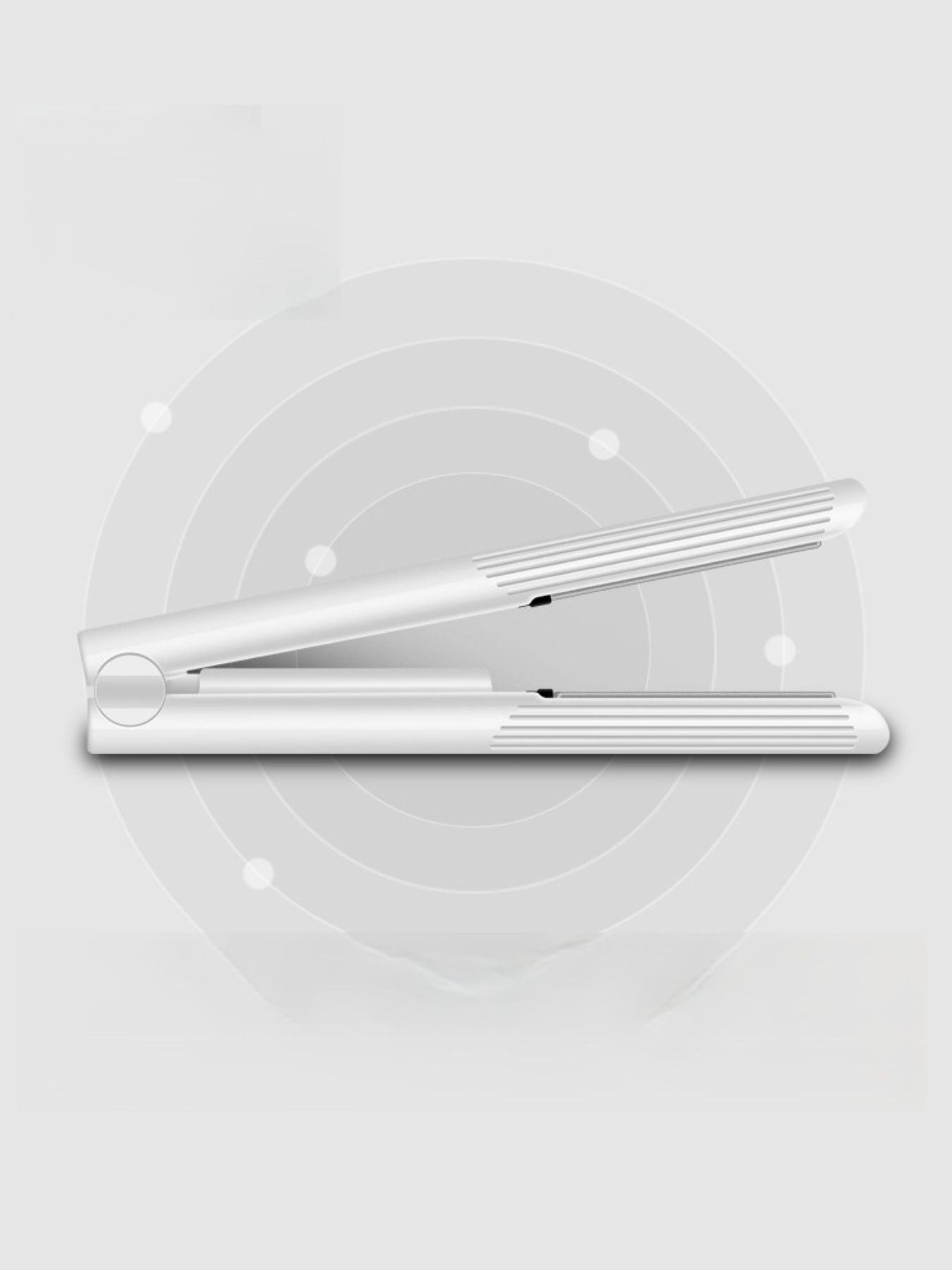 White Trendsi fast heating hair straightener with sleek design and ceramic plates for smooth, shiny hair styling.