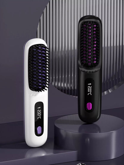 White Trendsi fast heating straightening comb with sleek design and metal teeth for quick, easy hair styling.