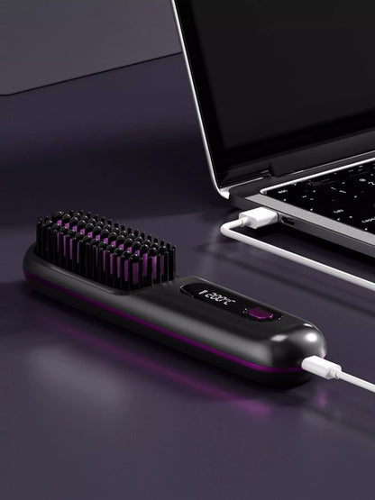 White Trendsi fast heating straightening comb with wide teeth for quick, smooth hair styling.