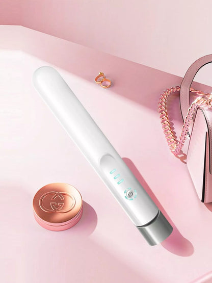 White portable cordless hair straightener from Trendsi with sleek design and compact size for on-the-go styling.
