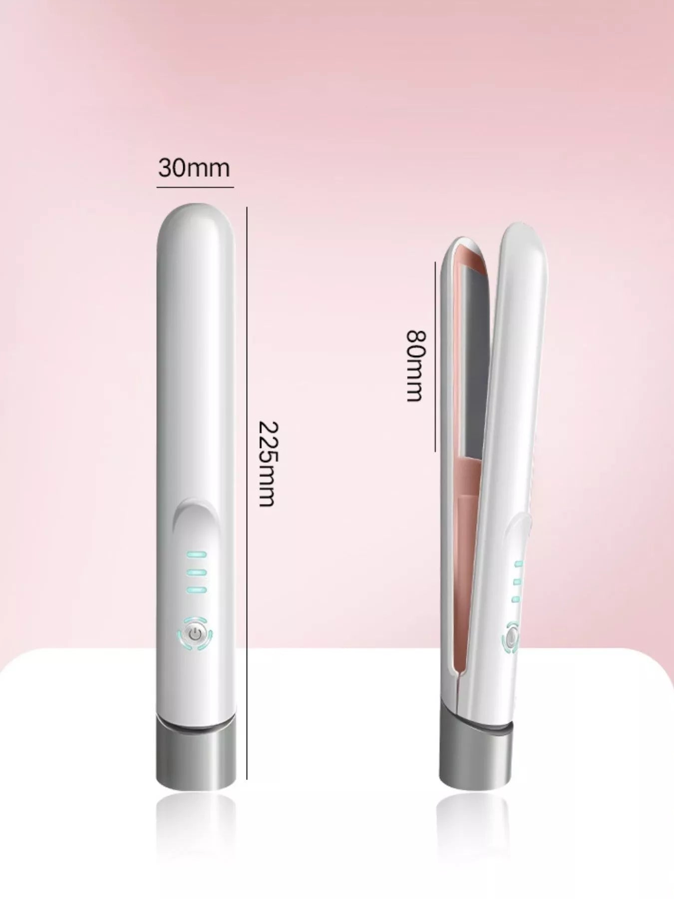 White portable cordless hair straightener by Trendsi, compact and easy to use for quick styling on the go.