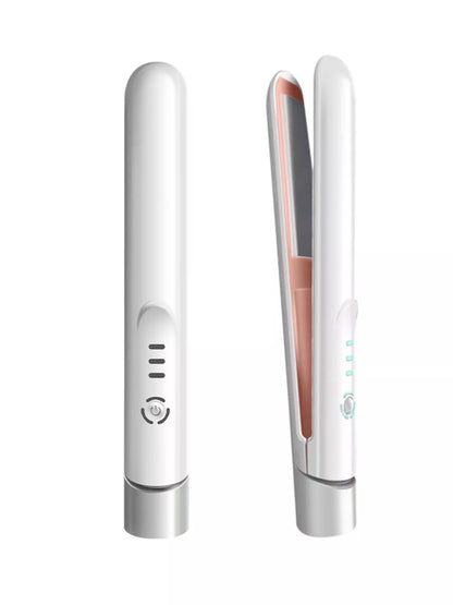 Portable cordless hair straightener by Trendsi in white, compact design for quick styling on the go.