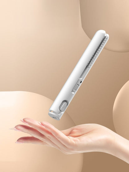 White portable cordless hair straightener by Trendsi with sleek design and compact size for on-the-go styling.