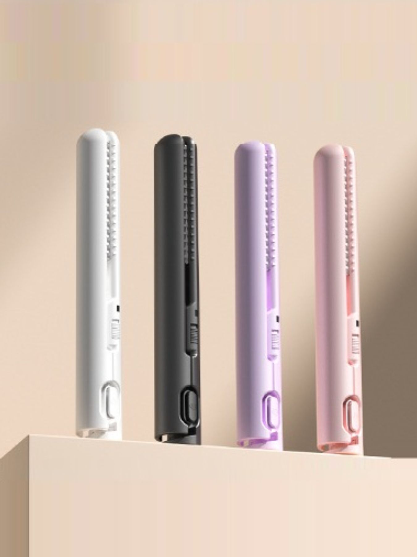 White portable cordless hair straightener by Trendsi, compact design ideal for on-the-go styling.