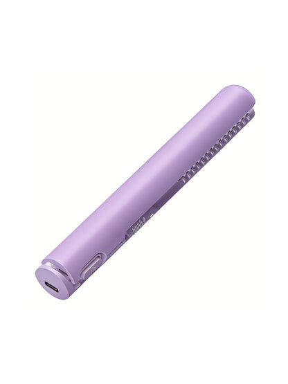 White portable cordless hair straightener by Trendsi, compact design with ceramic plates for easy styling on the go.