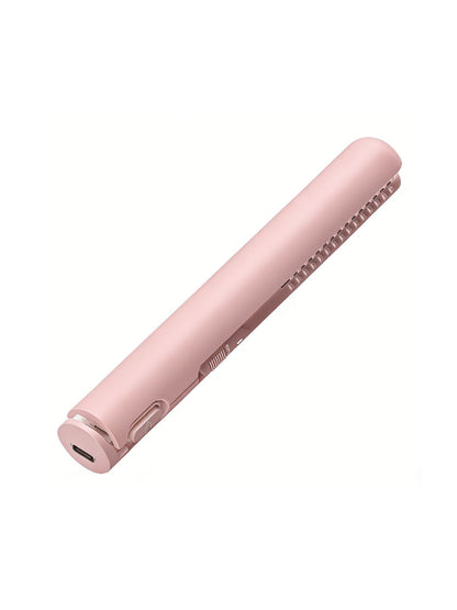White portable cordless hair straightener by Trendsi, compact design with ceramic plates for easy styling on the go.