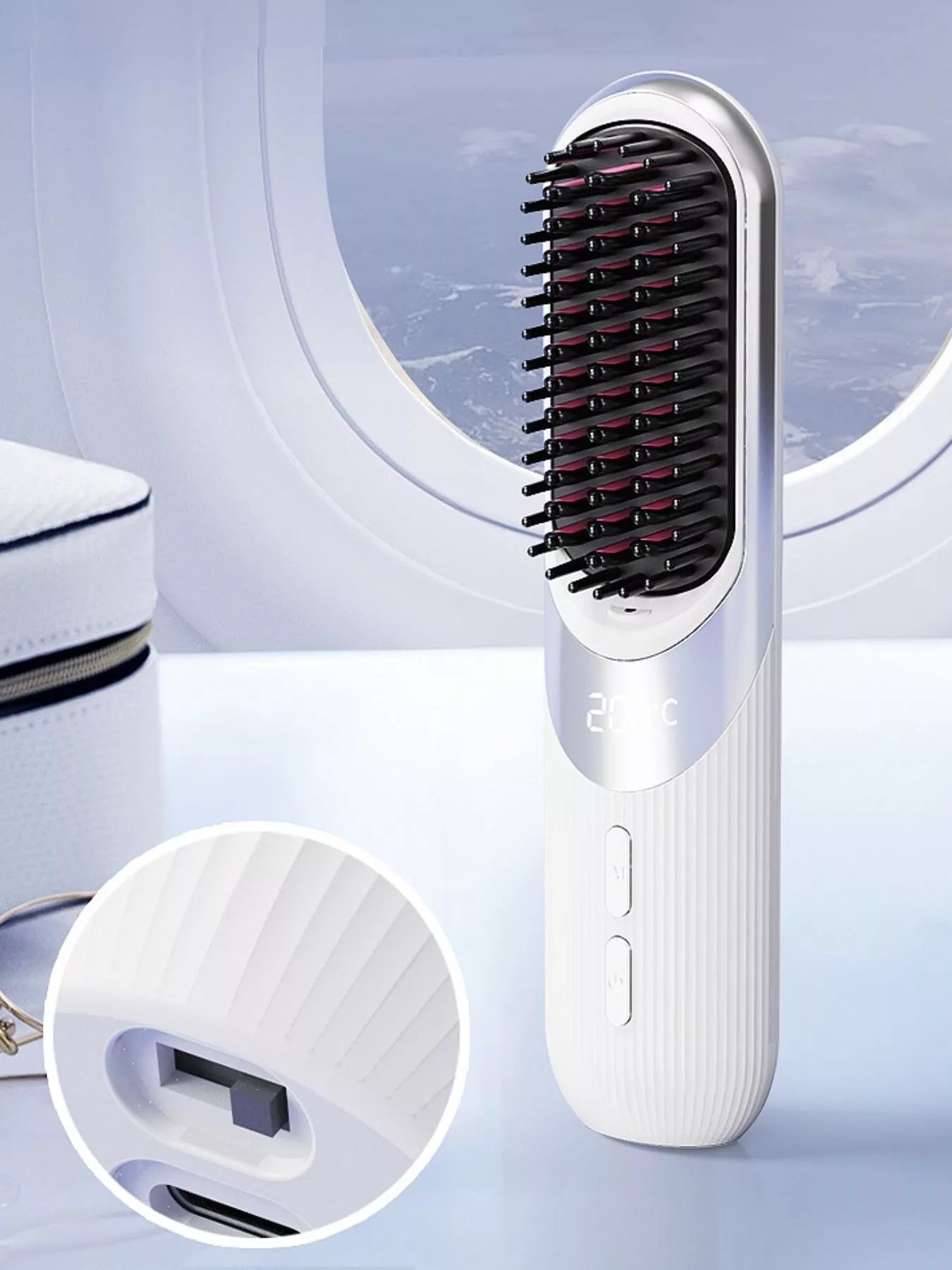 White portable heated straightening comb by Trendsi, compact styling tool with adjustable heat for sleek, straight hair.