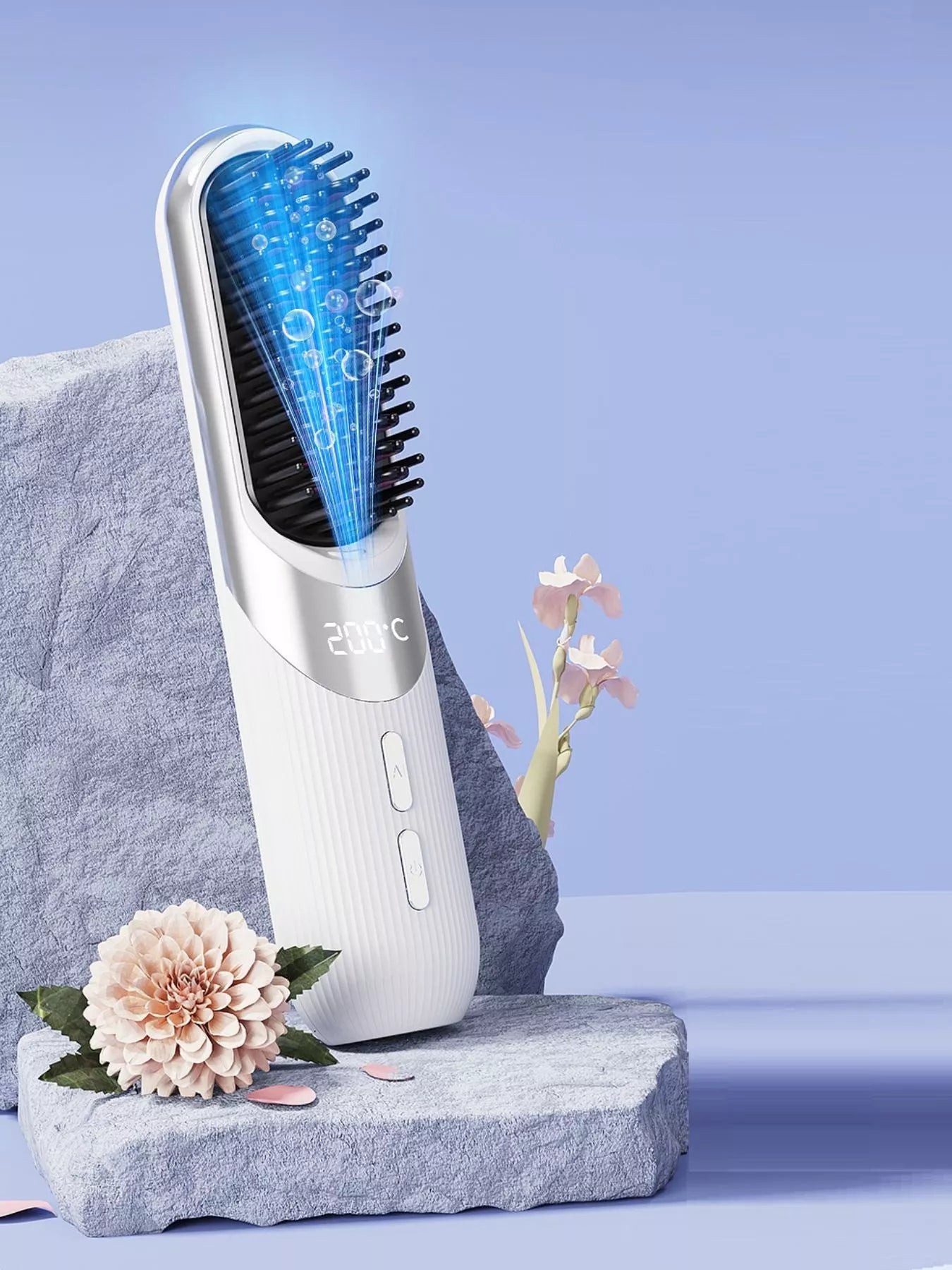 White portable heated straightening comb by Trendsi, compact design for easy styling and hair smoothing.