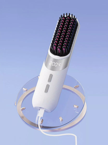White portable heated straightening comb by Trendsi with adjustable temperature controls for easy hair styling.