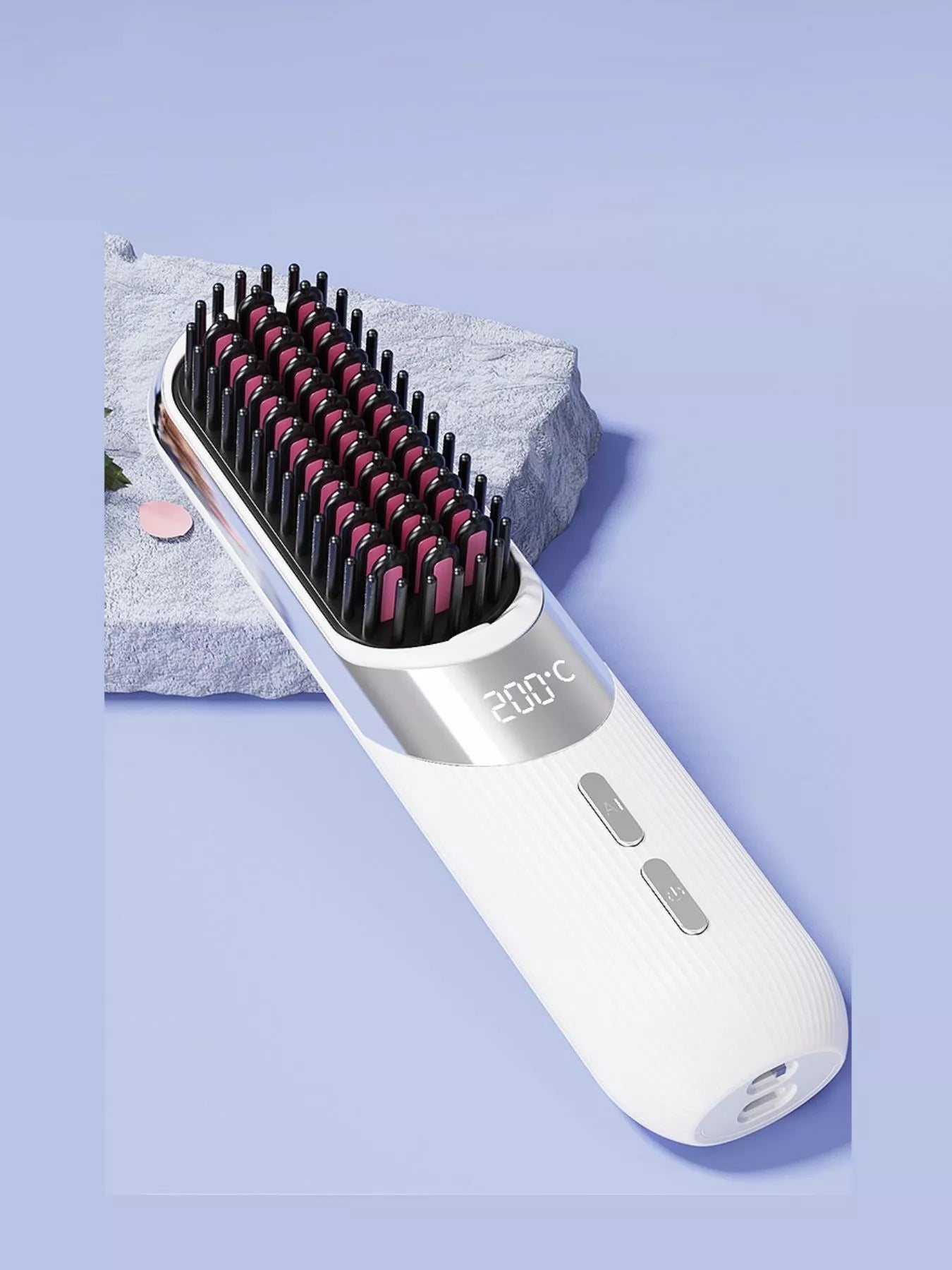 White portable heated straightening comb by Trendsi, compact design for easy hair styling and straightening.