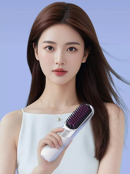 White portable heated straightening comb by Trendsi, compact and easy to use for sleek hair styling.