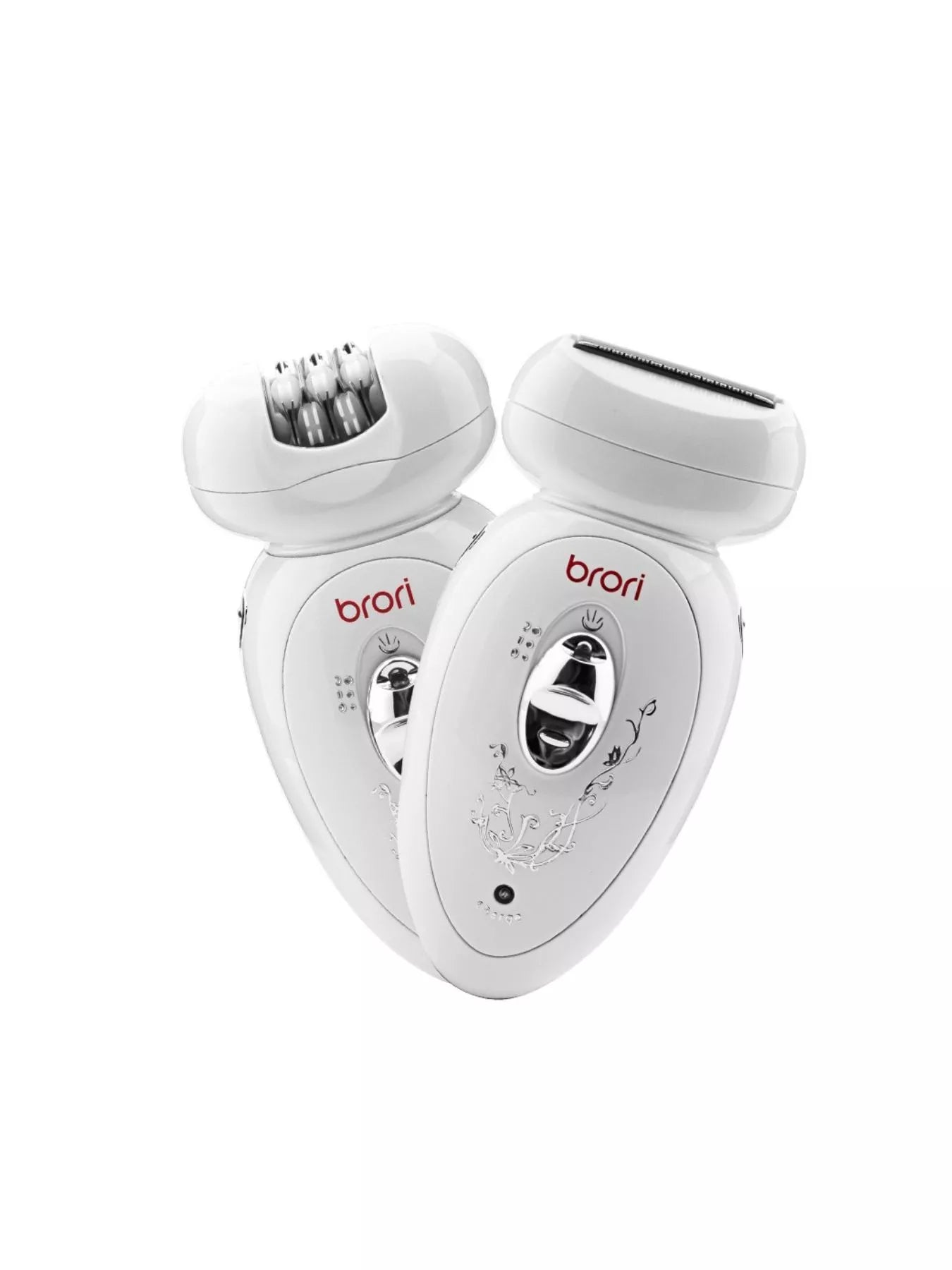 White rechargeable hair removal epilator from Trendsi, compact design with multiple attachment heads for effective hair removal.