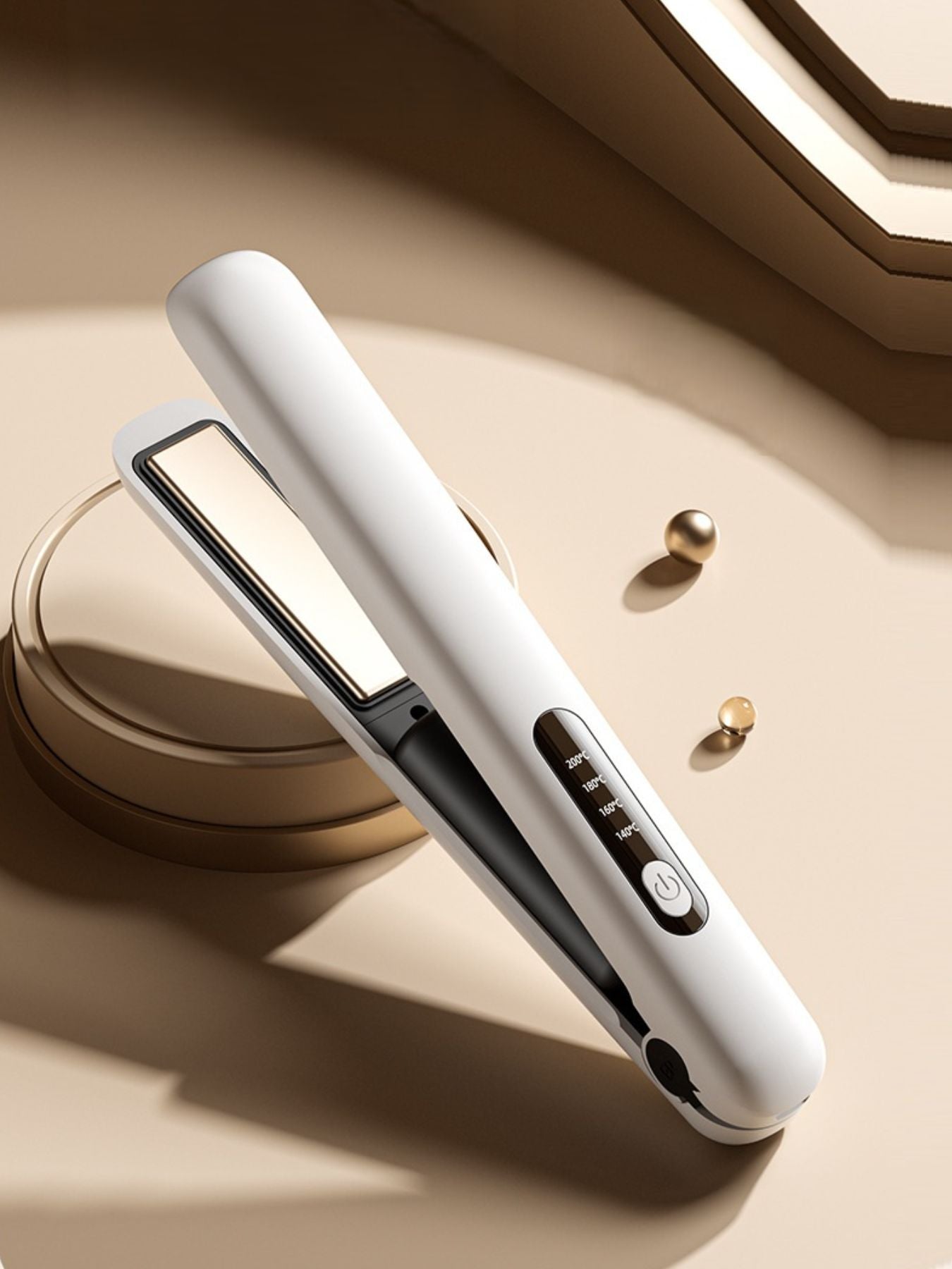 White adjustable temperature hair straightener by Trendsi with ceramic plates for sleek, straight hair styling.