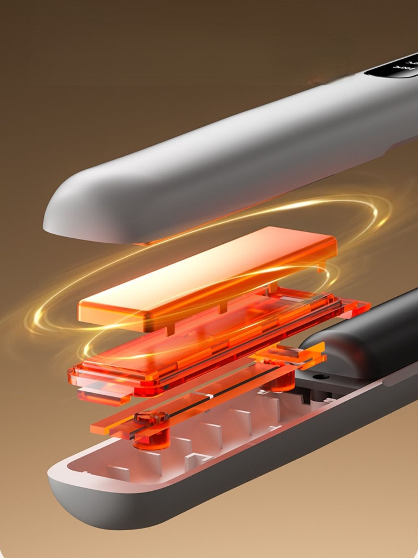 White adjustable temperature hair straightener by Trendsi with ceramic plates and ergonomic design for sleek styling.