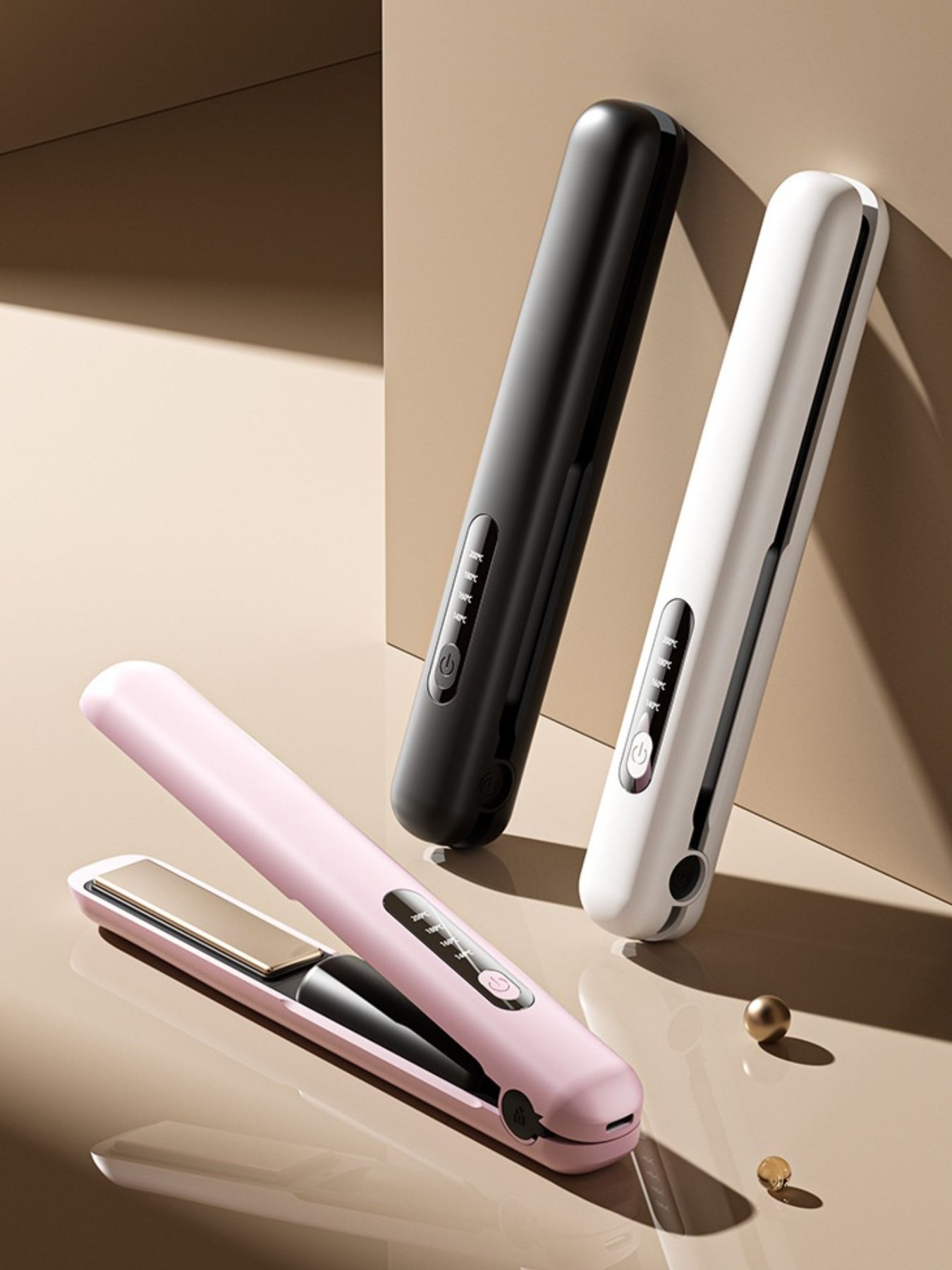 White adjustable temperature hair straightener by Trendsi with ergonomic design and ceramic plates for smooth styling.