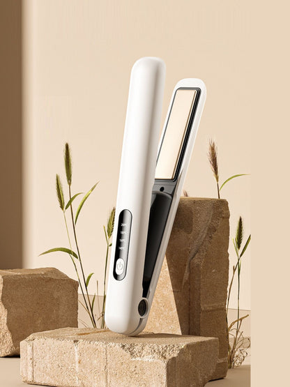 White adjustable temperature hair straightener by Trendsi with ergonomic design and digital temperature control.