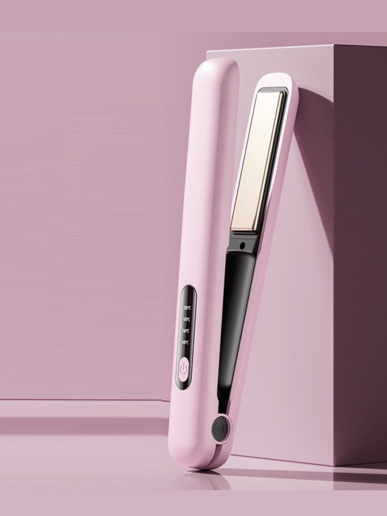White adjustable temperature hair straightener by Trendsi with sleek design and ceramic plates for smooth styling.