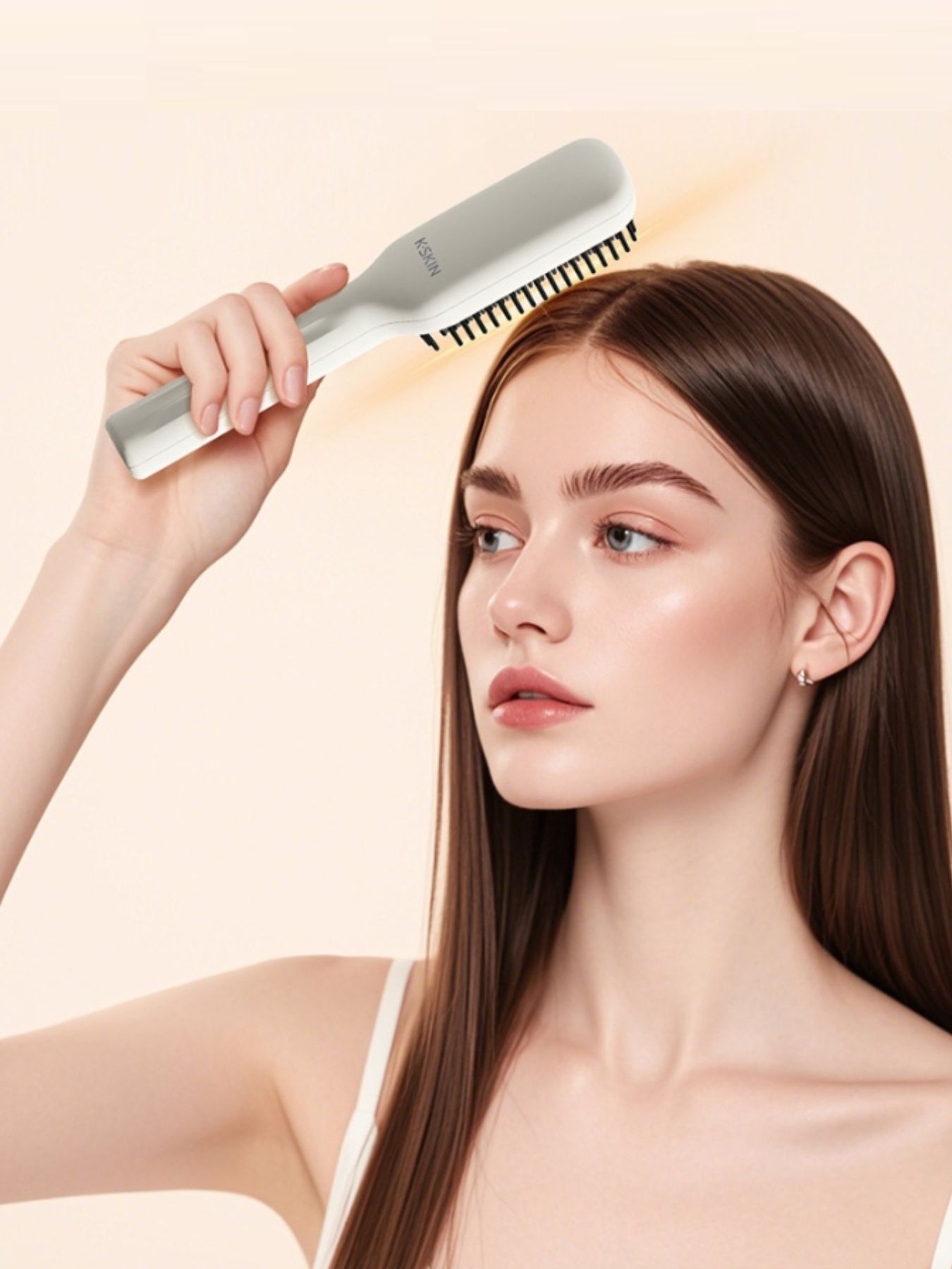 White Trendsi Anti-Scald Hair Straightening Comb with ergonomic design and safety features for easy, damage-free styling.
