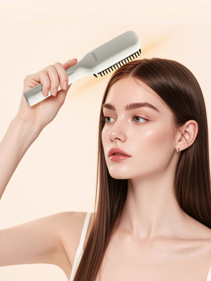 White Trendsi Anti-Scald Hair Straightening Comb with ergonomic design and safety features for easy, damage-free styling.