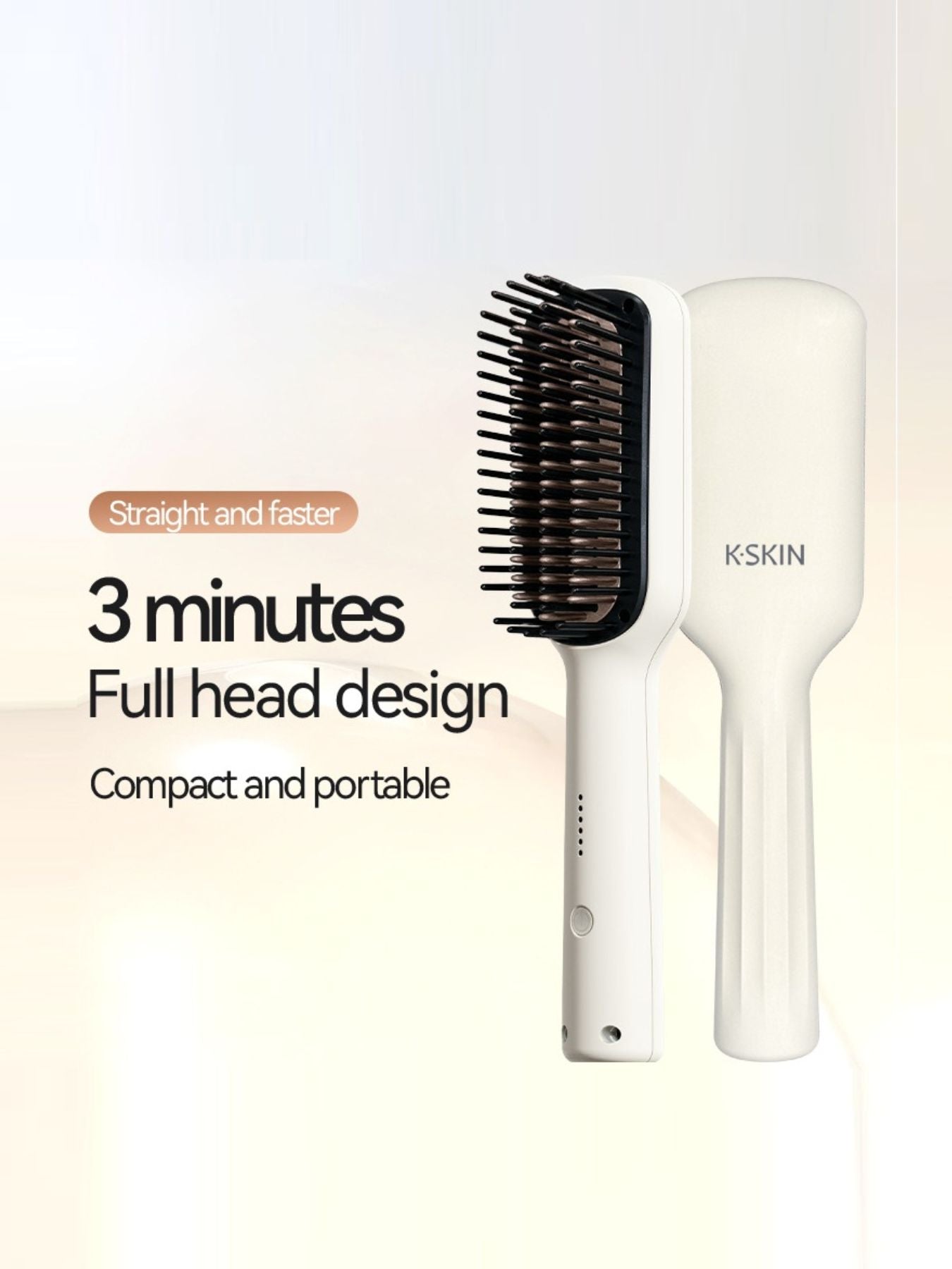 White Trendsi Anti-Scald Hair Straightening Comb with ergonomic handle and ceramic teeth for safe, gentle styling.