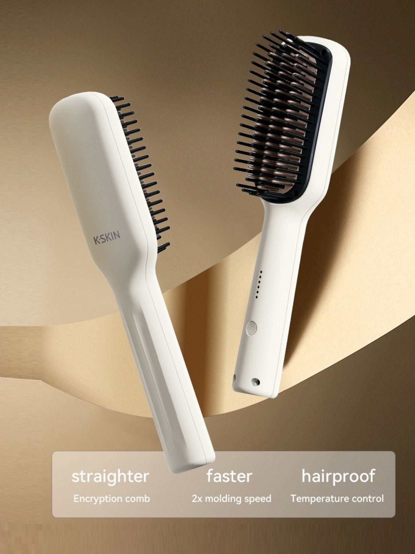 White Trendsi Anti-Scald Hair Straightening Comb with ergonomic handle, designed for safe, easy styling and heat protection.