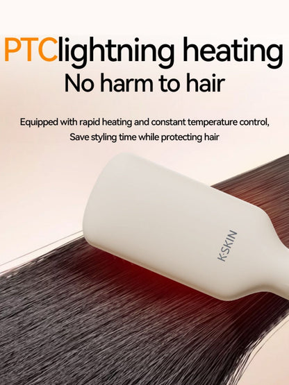 White Trendsi Anti-Scald Hair Straightening Comb with ergonomic handle and ceramic bristles for gentle, safe styling.