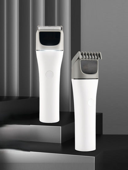 White Trendsi cordless rechargeable hair clipper with ergonomic design and adjustable blades, suitable for professional or home use.