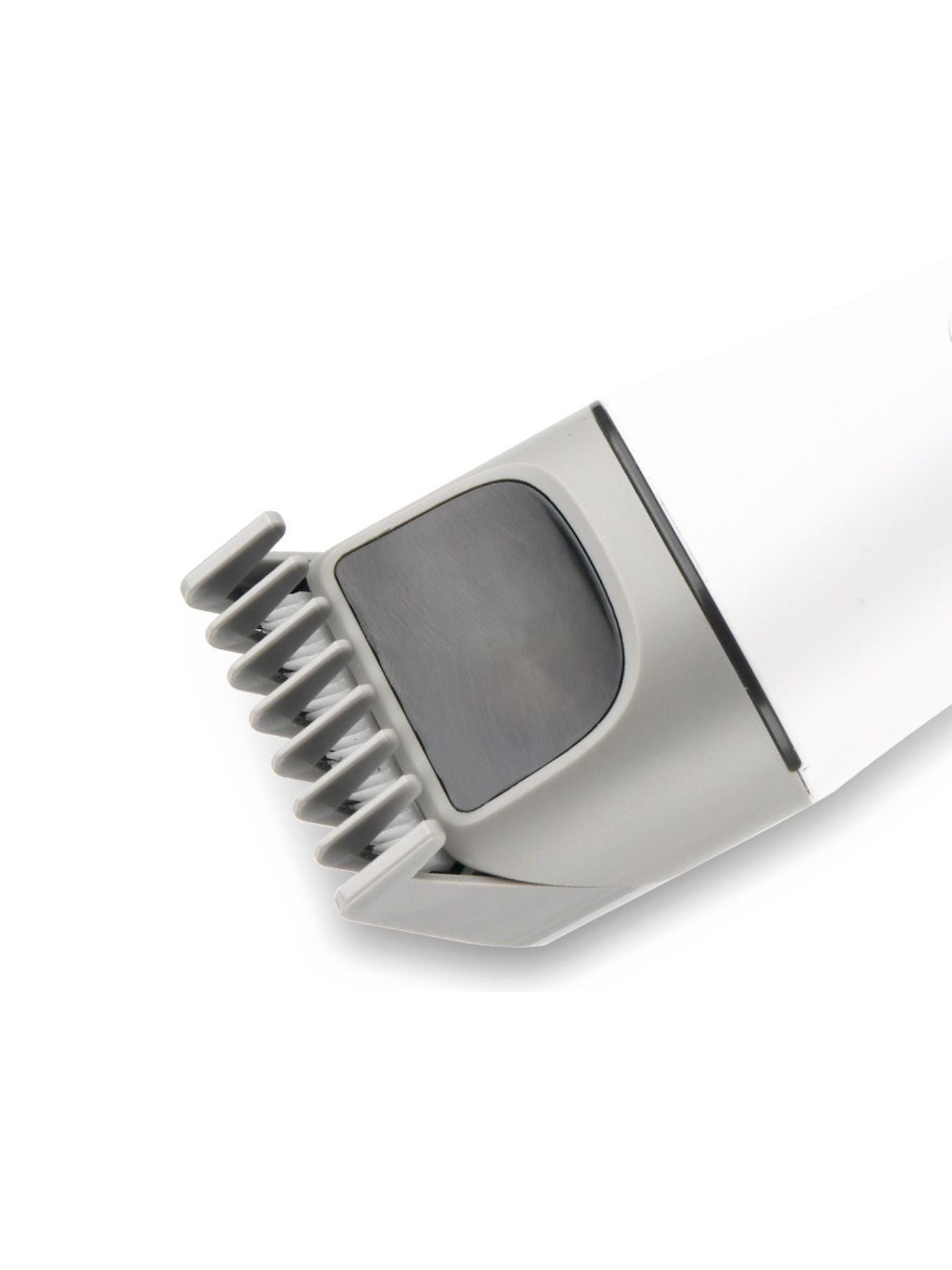 White cordless rechargeable hair clipper from Trendsi with ergonomic design and adjustable blades for easy hair cutting.