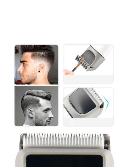 White cordless rechargeable hair clipper from Trendsi, showing its sleek design and ergonomic handle for easy grooming.
