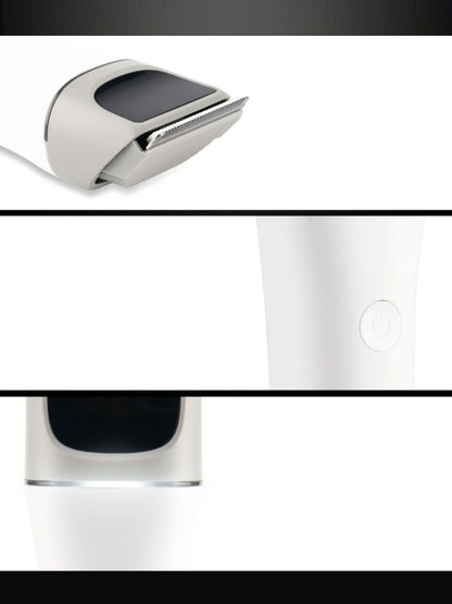 White cordless rechargeable hair clipper by Trendsi with ergonomic design and adjustable blades for precise haircutting.