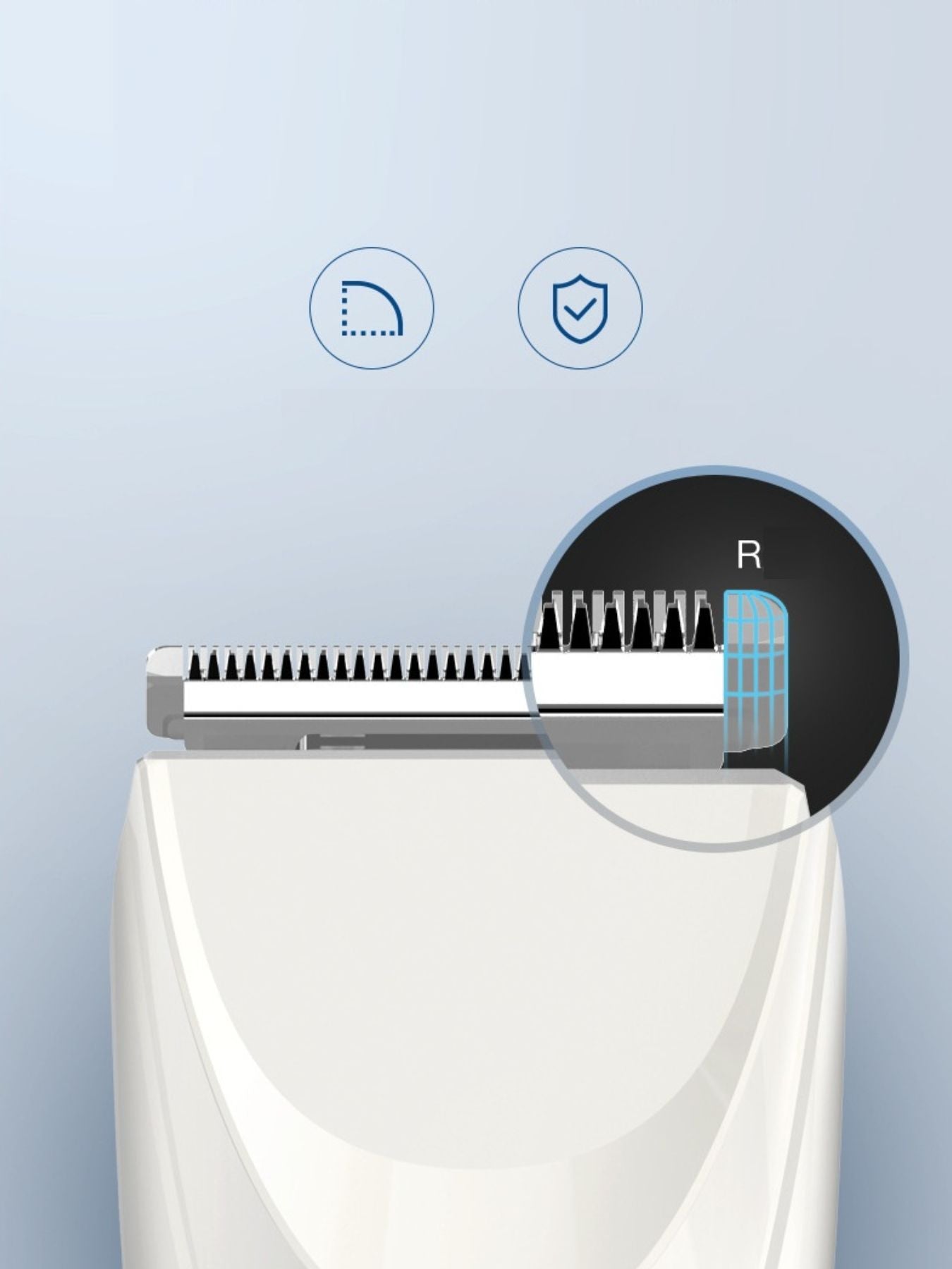 White cordless rechargeable hair clipper by Trendsi, compact and sleek design for easy styling and trimming hair.