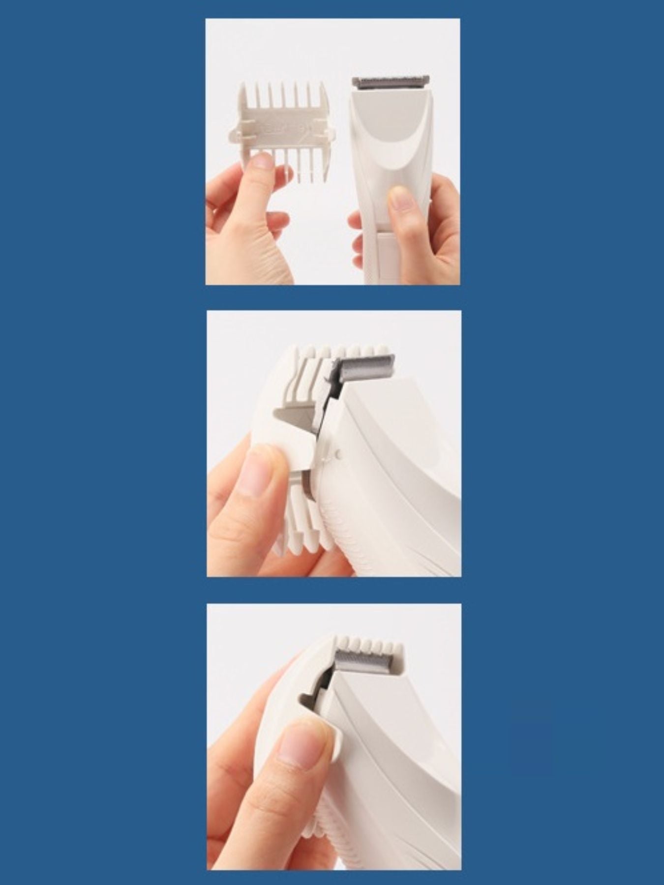 White cordless rechargeable hair clipper from Trendsi, with adjustable blades and ergonomic design for easy grooming.