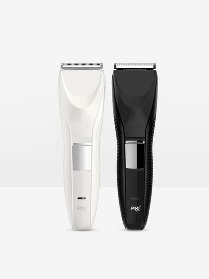 White cordless rechargeable hair clipper from Trendsi with ergonomic design and adjustable blades for easy grooming.