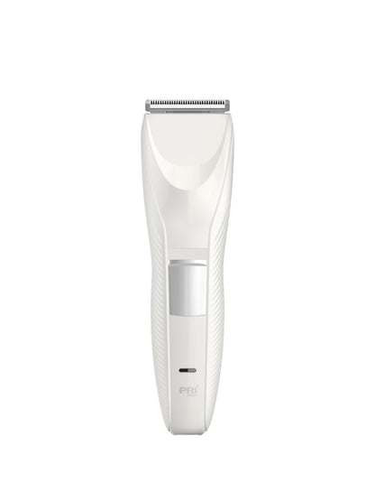 White cordless rechargeable hair clipper by Trendsi with ergonomic design and adjustable blades for precise grooming.