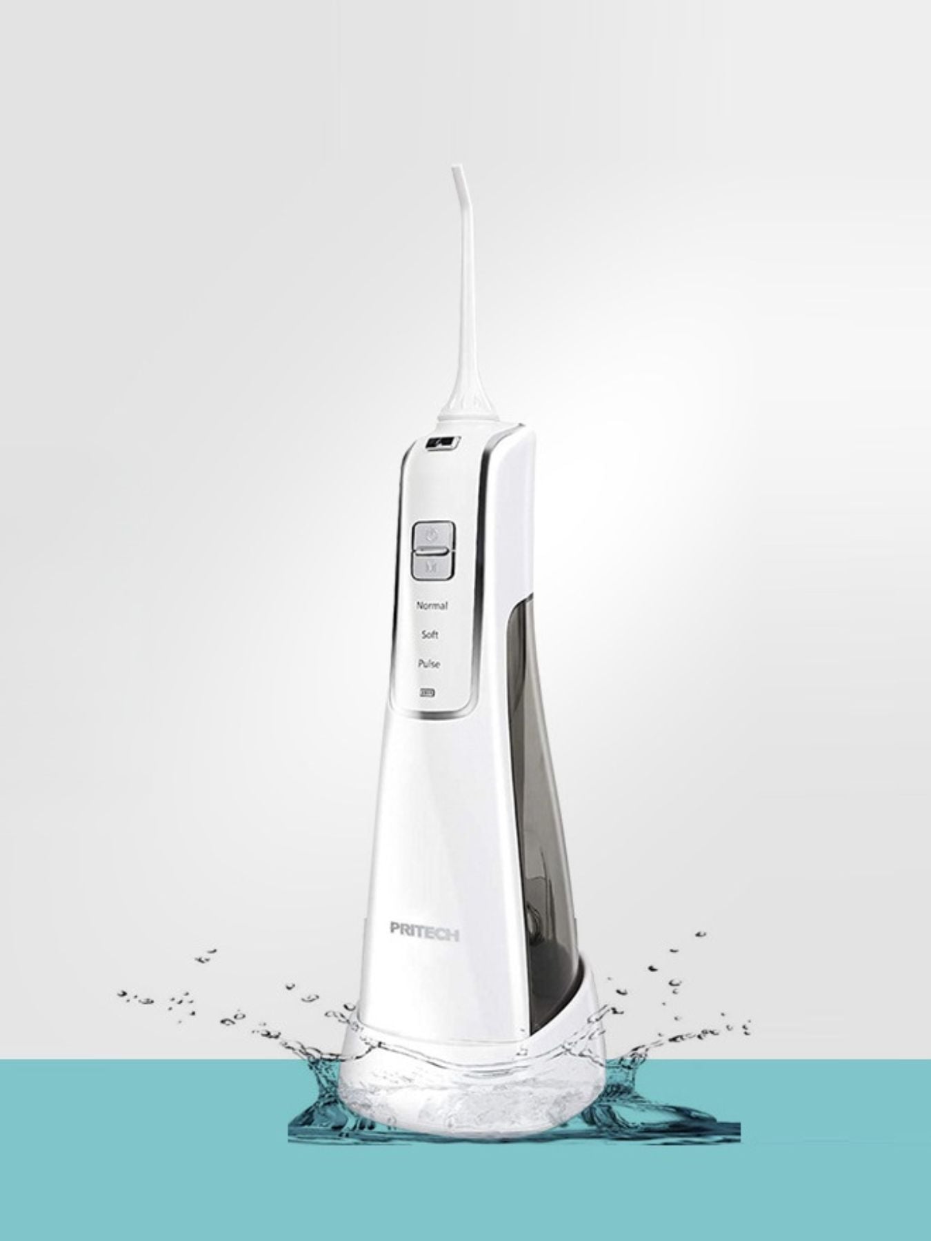 White cordless water power dental flosser for teeth cleaning by Trendsi, with a compact, handheld design for oral hygiene.