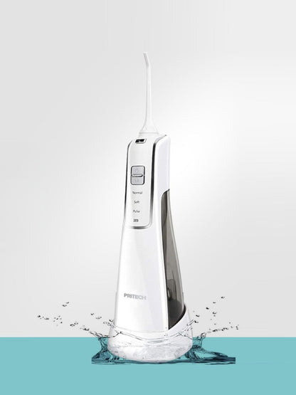 White cordless water power dental flosser for teeth cleaning by Trendsi, with a compact, handheld design for oral hygiene.