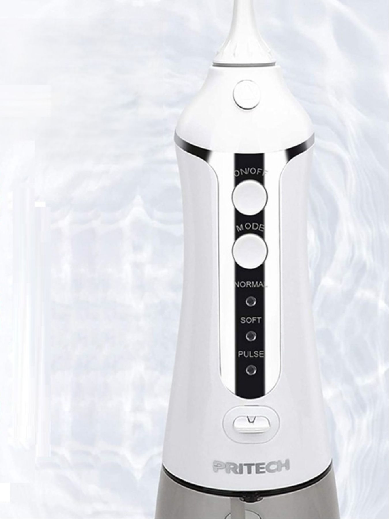 White cordless water power dental flosser for teeth cleaning by Trendsi, displayed with water stream and ergonomic design.
