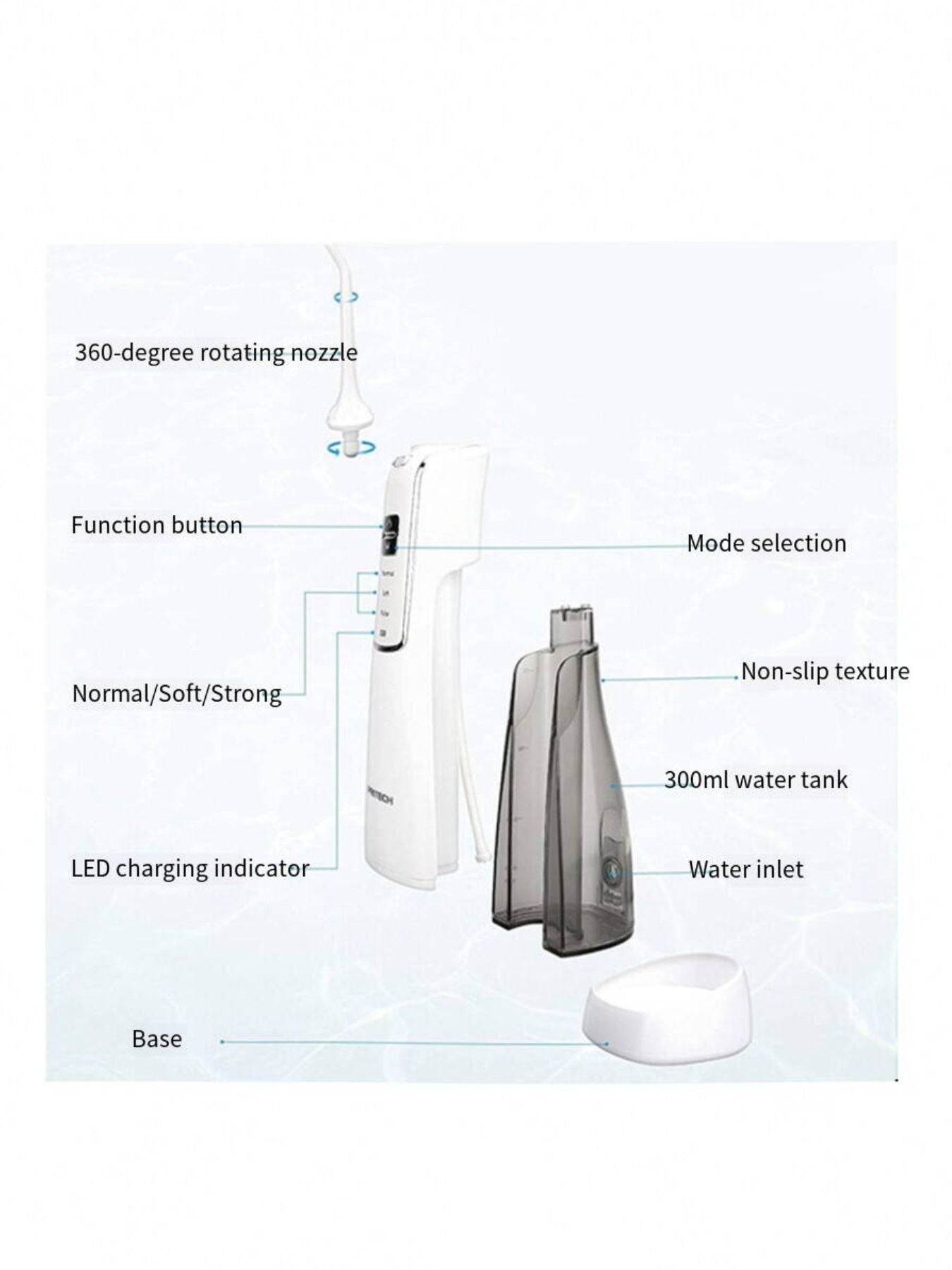 White cordless water power dental flosser by Trendsi for effective teeth cleaning and oral hygiene.