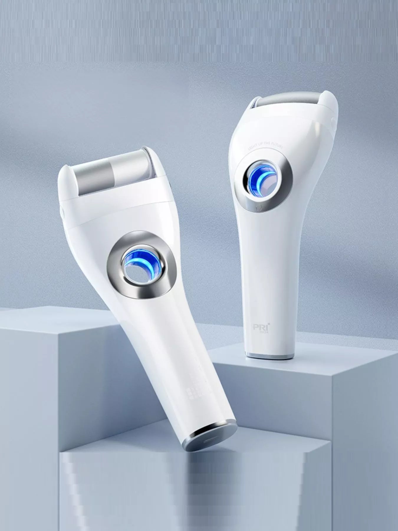 White electric foot nail buffer with LED light from Trendsi, featuring a compact design for smooth, polished toenails.