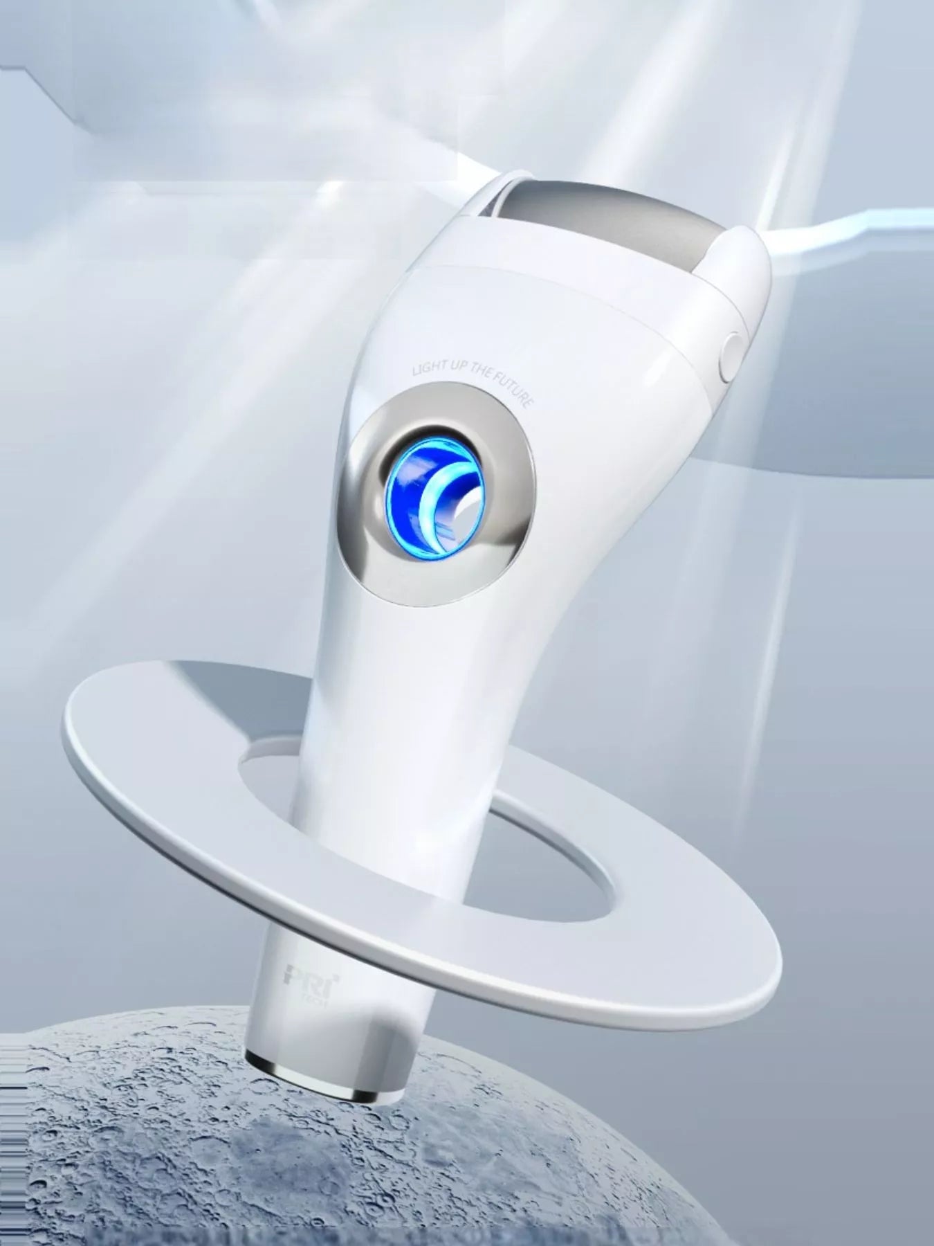 White electric foot nail buffer with LED light from Trendsi, showcasing a compact device for smoothing and polishing toenails.