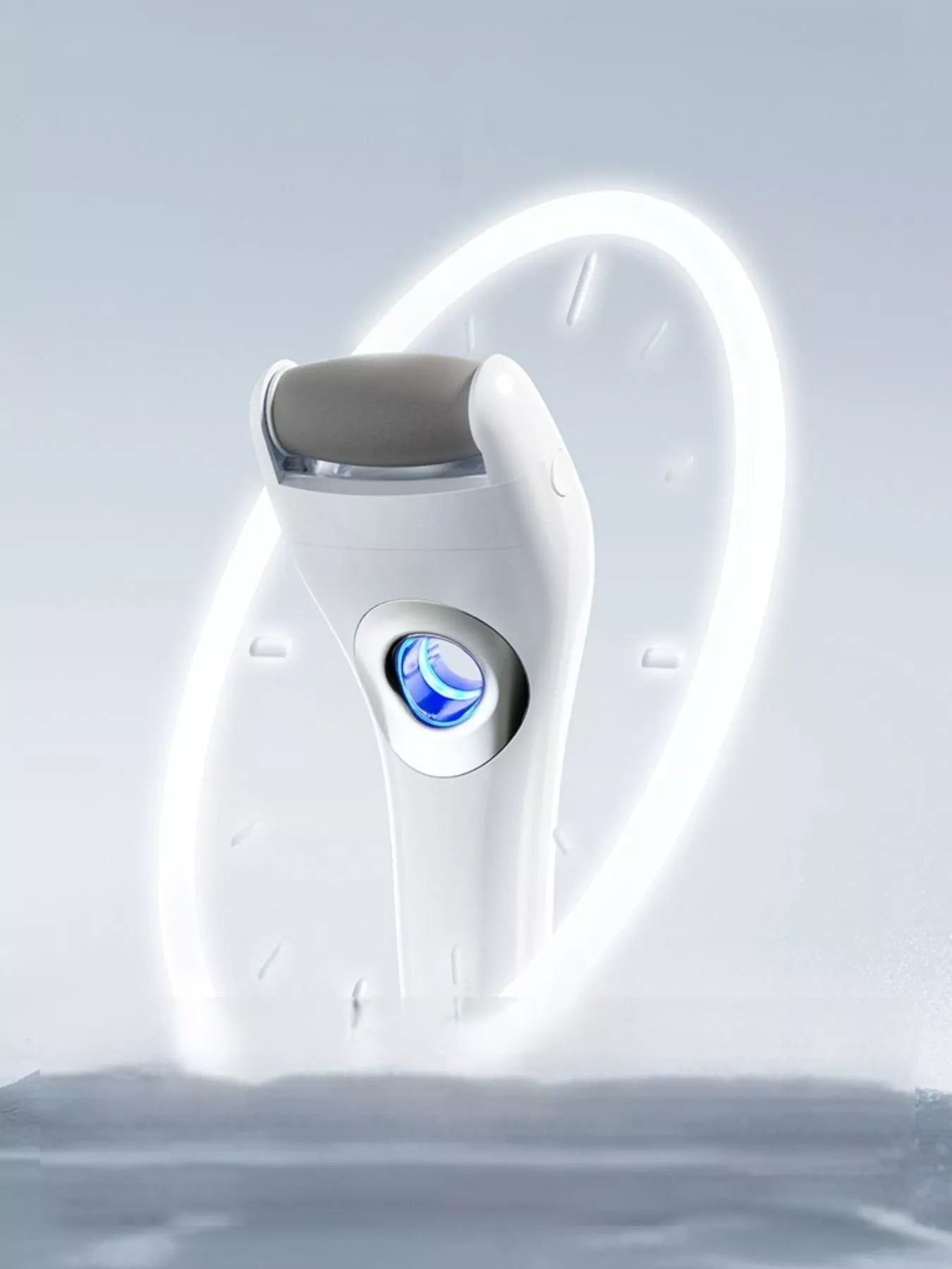 White electric foot nail buffer with LED light from Trendsi, showing the device with a smooth, rounded buffer surface on a white background.