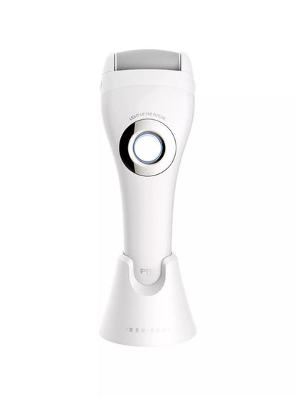 White electric foot nail buffer with LED light by Trendsi, showing the compact handheld device with polishing surface and built-in LED light.