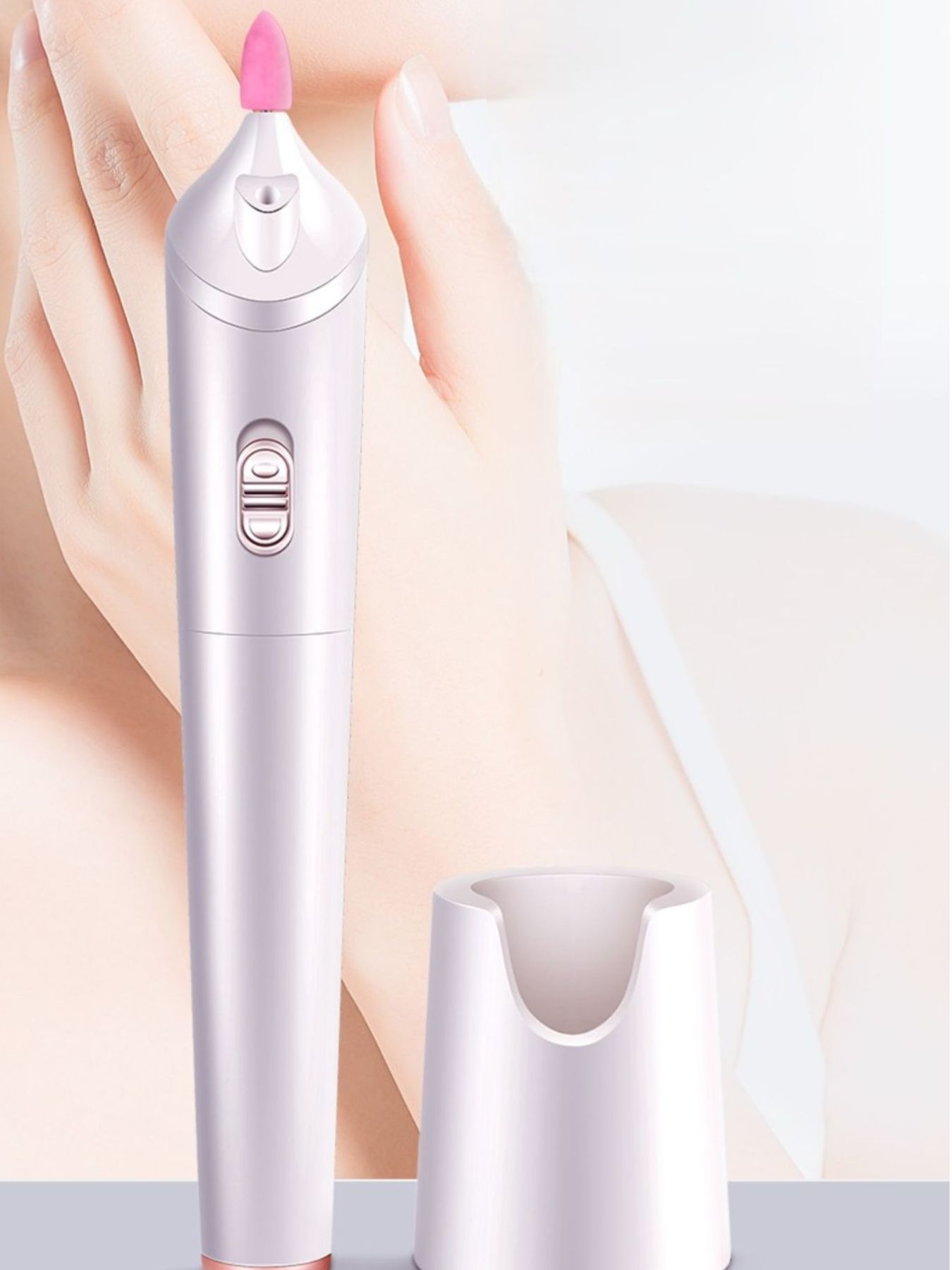 White electric nail buffer from Trendsi with a sleek, compact design for smooth, professional nail polishing.