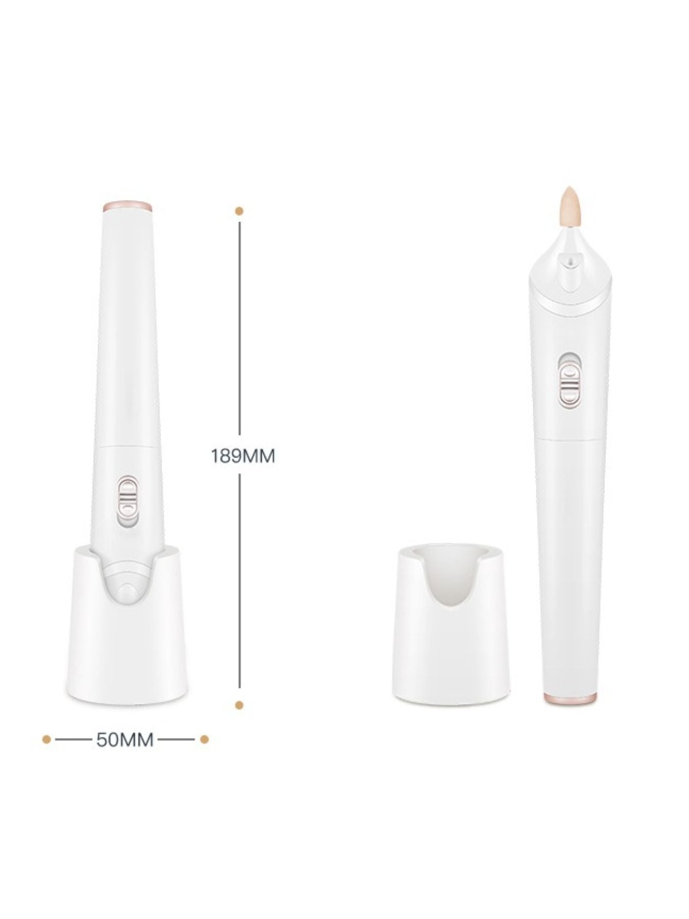 White electric nail buffer by Trendsi, showing a compact device with multiple buffing surfaces for manicures and nail care.